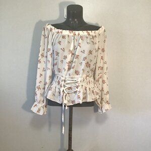 No Comment Off Shoulder Floral Pattern Top with Smocked Waist Size XL